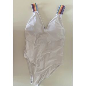 White one piece deep v swimsuit